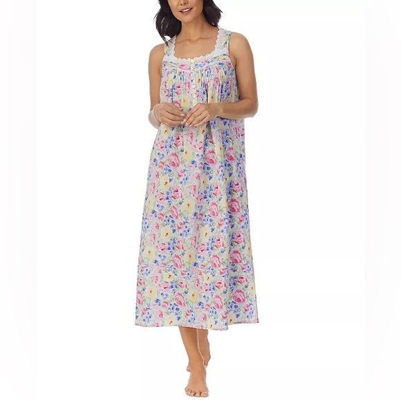 Eileen West Floral-Print Ballet-Length Cotton Nightgown size 3X great condition - Picture 1 of 7